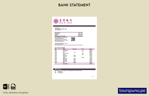 listo para imprimir plantilla de word   extracto bancario del Banco de Taiwán